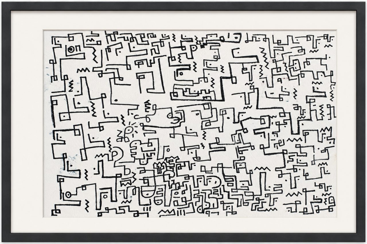 Untitled hand-drawn artwork 003 presented in a black gallery frame