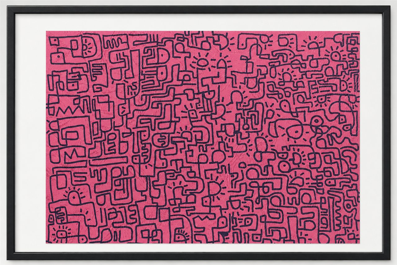 Untitled hand-drawn artwork 004 presented in a black gallery frame
