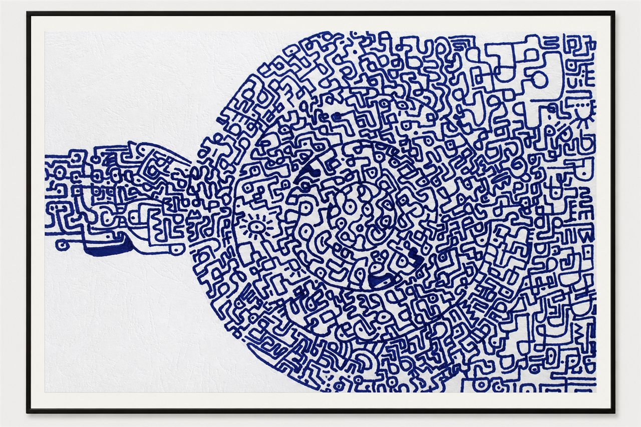Untitled hand-drawn artwork 006 presented in a black gallery frame