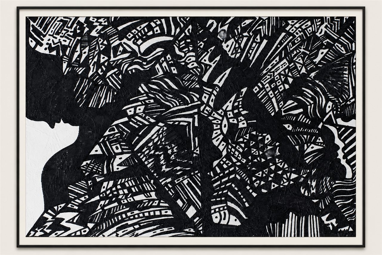 Untitled hand-drawn artwork 008 presented in a black gallery frame