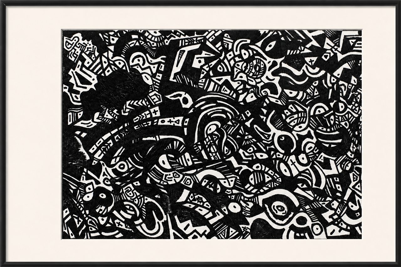 Untitled hand-drawn artwork 010 presented in a black gallery frame