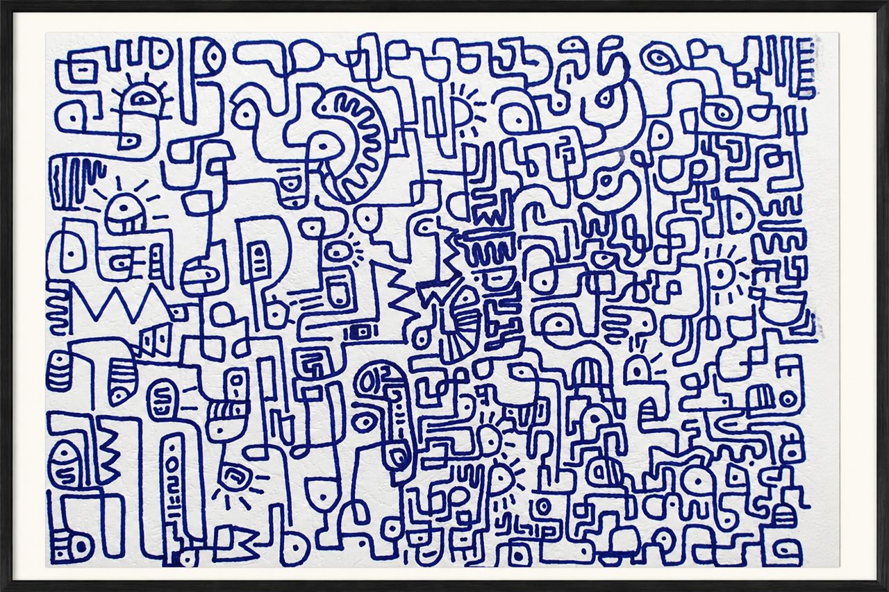 Untitled hand-drawn artwork 011 presented in a black gallery frame