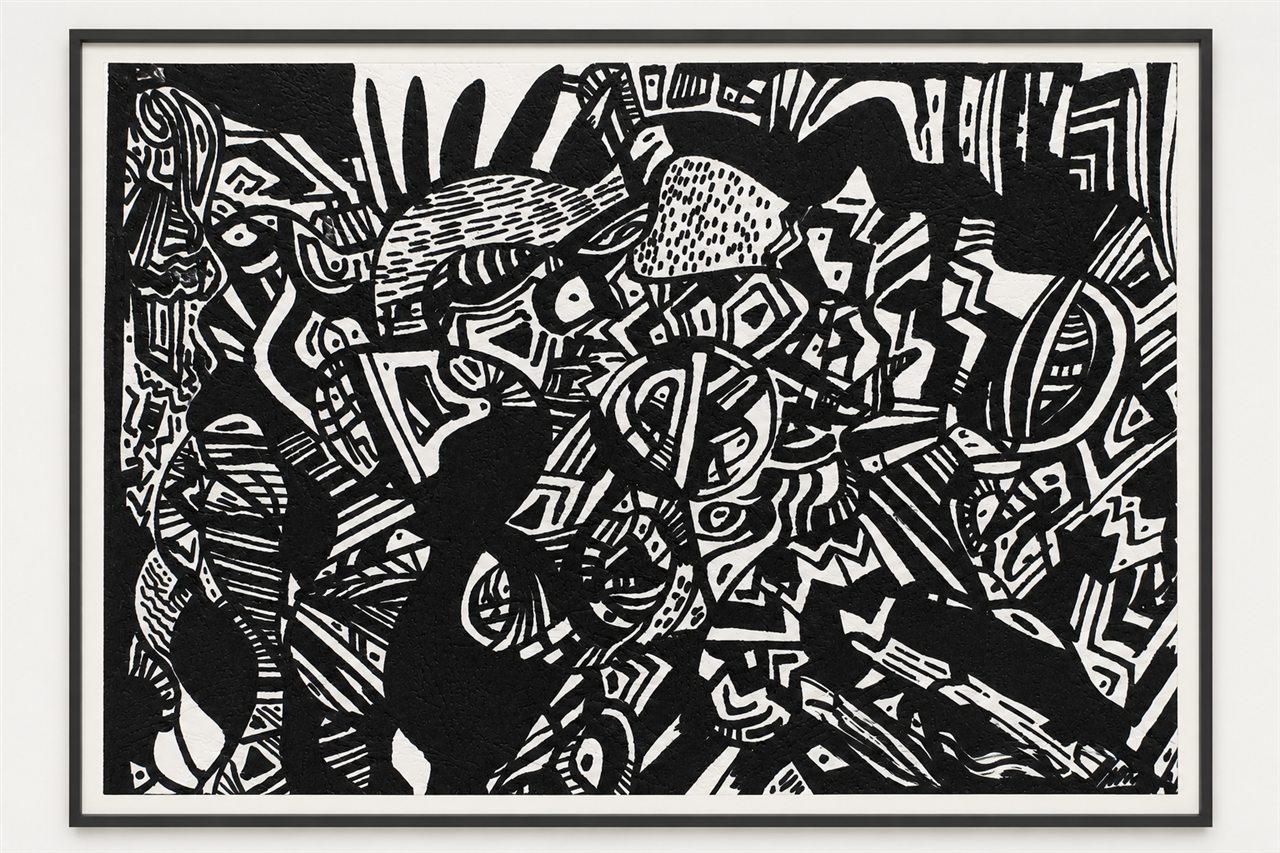 Untitled hand-drawn artwork 013 presented in a black gallery frame