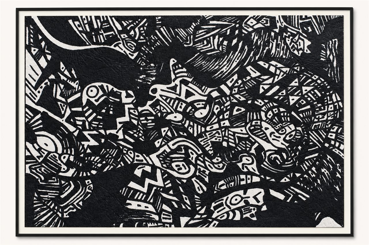 Untitled hand-drawn artwork 016 presented in a black gallery frame