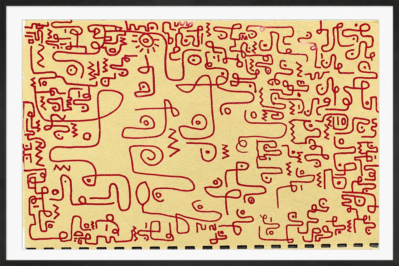 Untitled hand-drawn artwork 019 presented in a black gallery frame