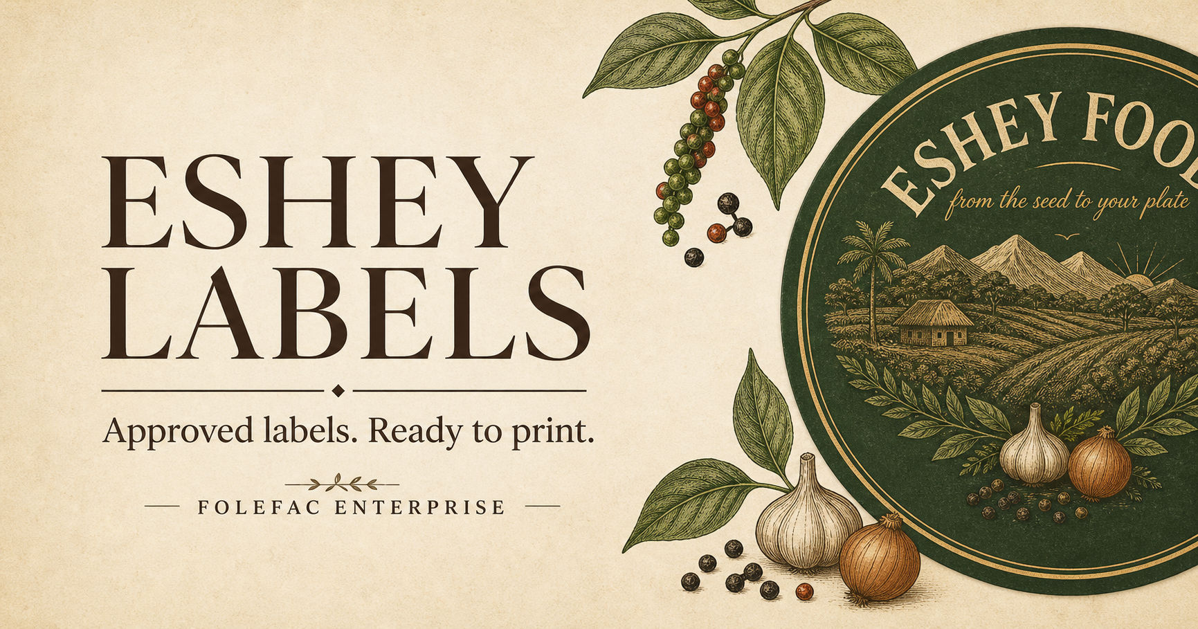 Eshey Label Creator artwork showing a print-ready illustrated food label