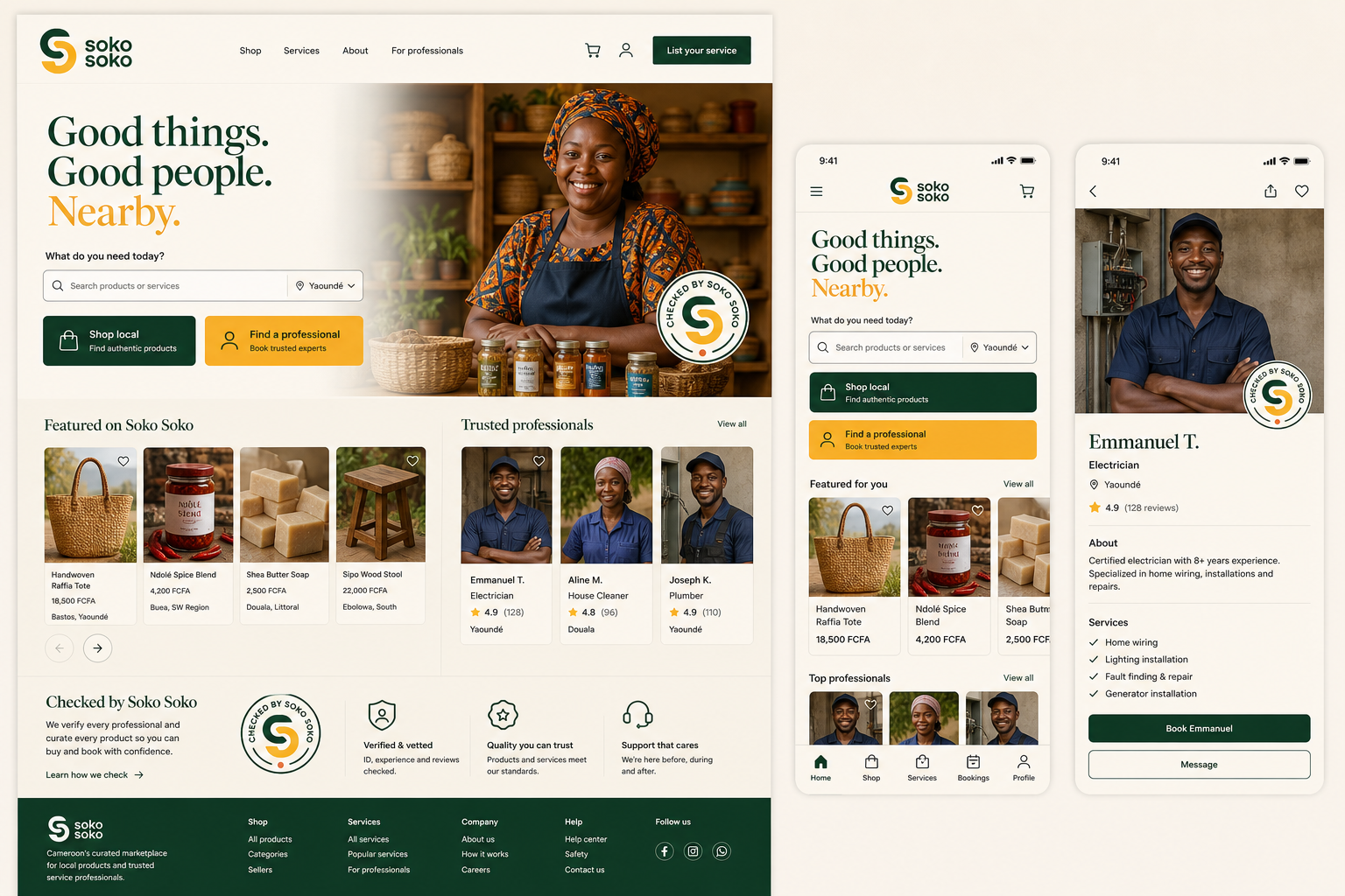 Soko Soko marketplace concept showing local shops and trusted professionals