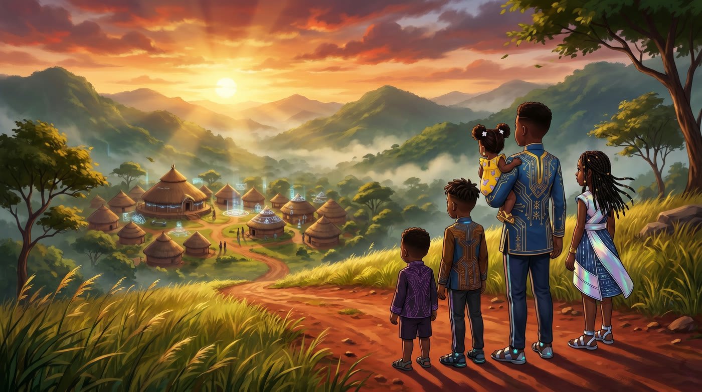 The Mbengs family overlooking the Cameroon landscape